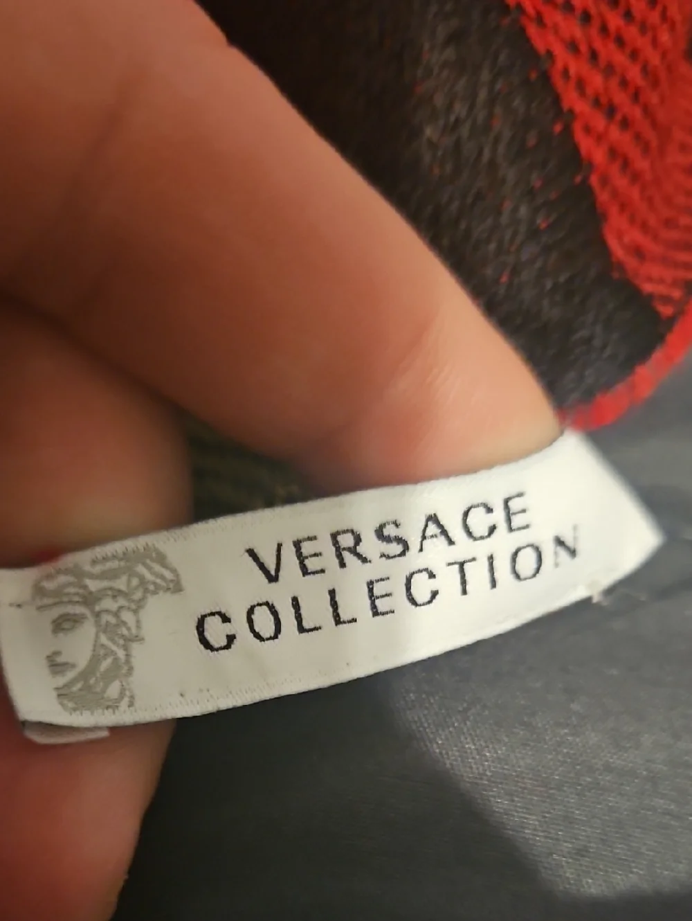 Versace Black & Red Striped Logo Scarf‎ with Yellow Accent